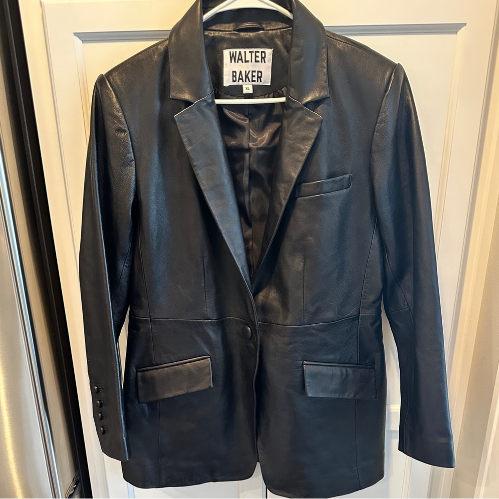 NWOT Walter Baker Black 100% Lamb Leather Blazer Size XL - Picture 4 of 16